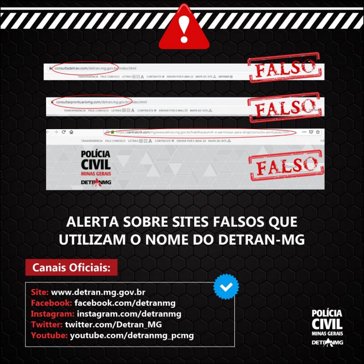 PCMG alerta sobre sites falsos utilizando o nome do Detran-MG