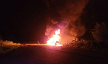 Carreta tomba, pega fogo e motorista morre na BR-116 em Leopoldina