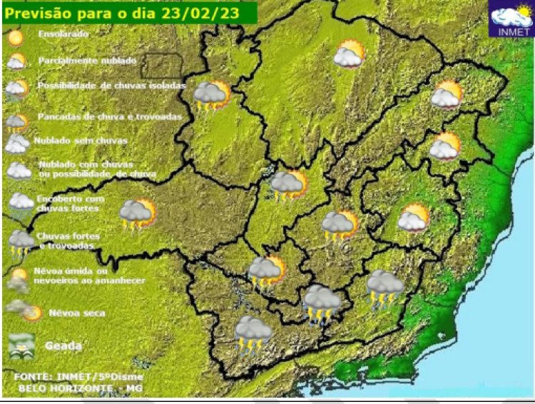 Previsão do tempo para Minas Gerais nesta quinta-feira, 23 de fevereiro