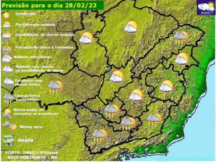 Previsão do tempo para Minas Gerais nesta terça-feira, 28 de fevereiro