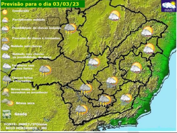 Previsão do tempo para Minas Gerais nesta sexta-feira, 3 de março