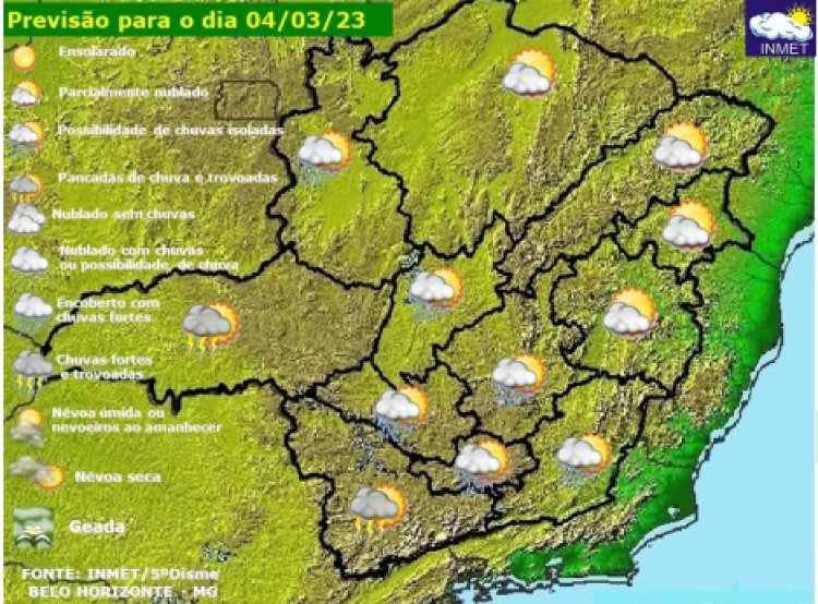 Previsão do tempo para Minas Gerais neste sábado, 4 de março