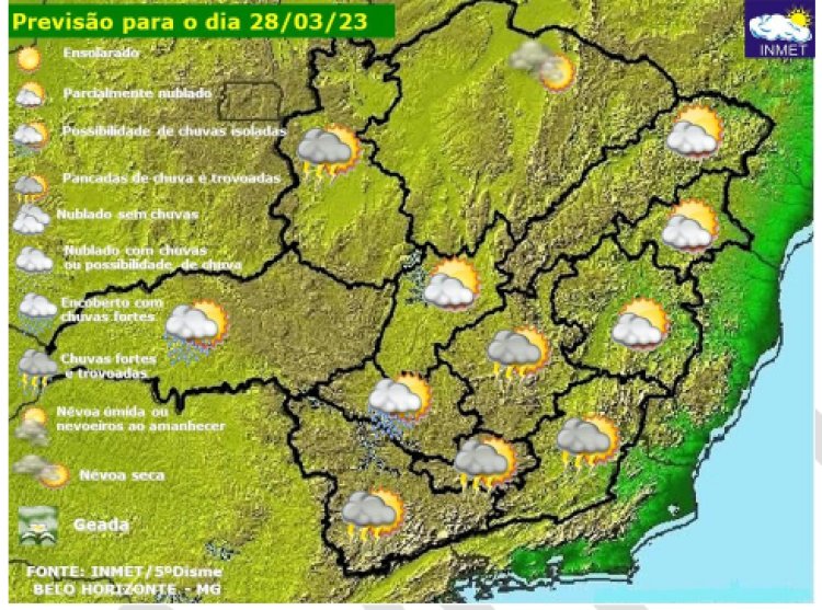 Previsão do tempo para Minas Gerais nesta terça-feira, 28 de março