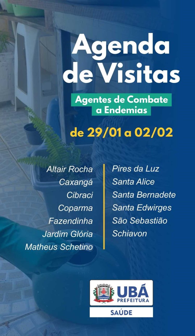 Ubá: Confira a programação de visitas dos agentes de combate a endemias