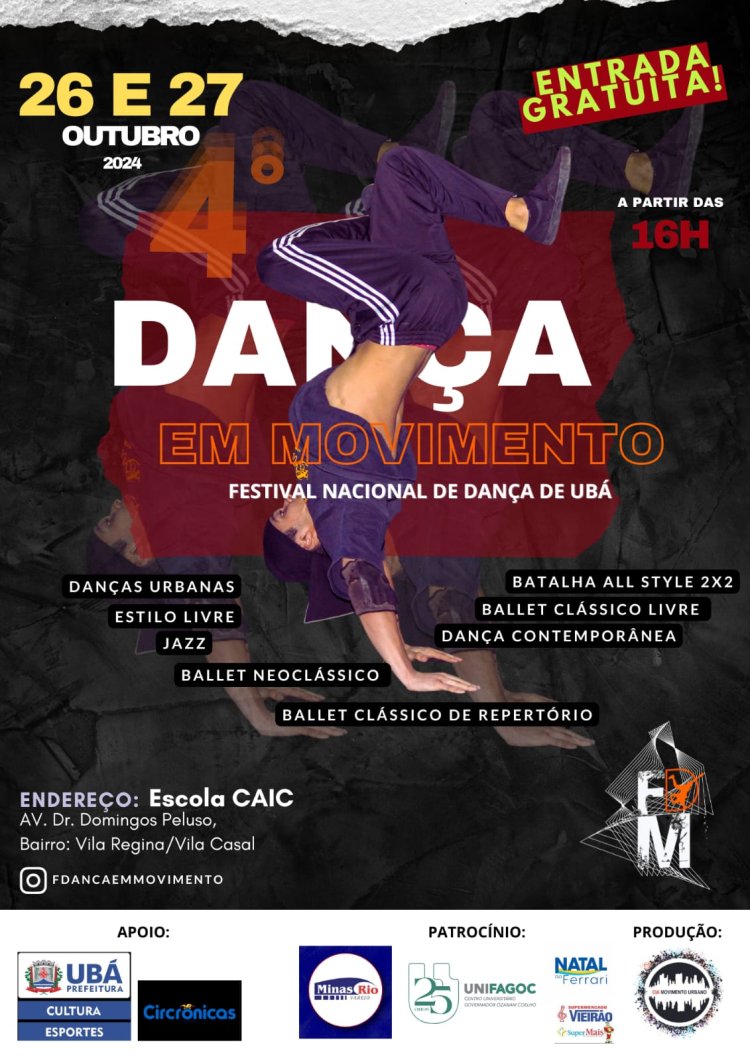 Cultura: Ubá será sede do Festival Nacional de Dança na Escola CAIC