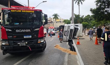 Carreta Tomba na Avenida Beira Rio em Ubá e Mobiliza Equipes de Resgate